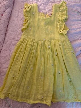 Pink Chicken Yellow Ruffle Sleeve Kids Dress